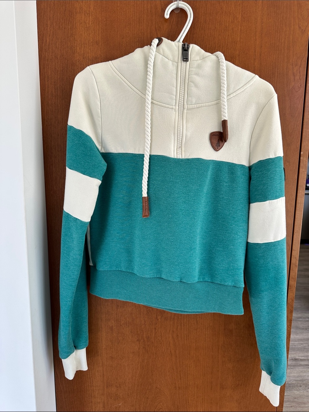 Teal and Cream Colorblock Wanakome Hoodie